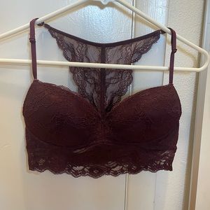 Maroon floral lace bralette